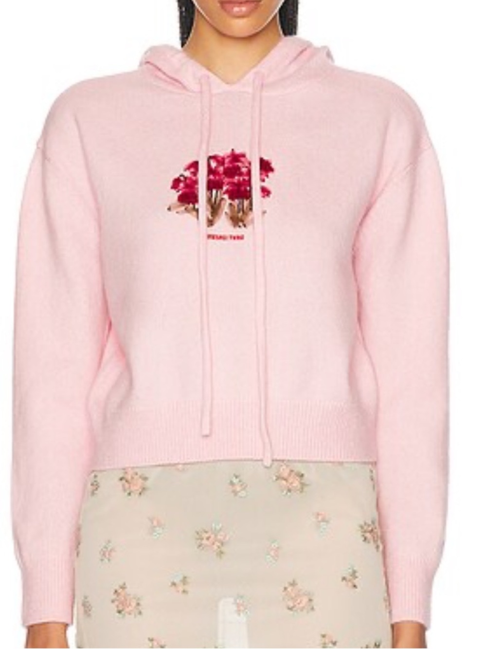ShuShuTong Wool Floral Embroidered Pink Hoodie